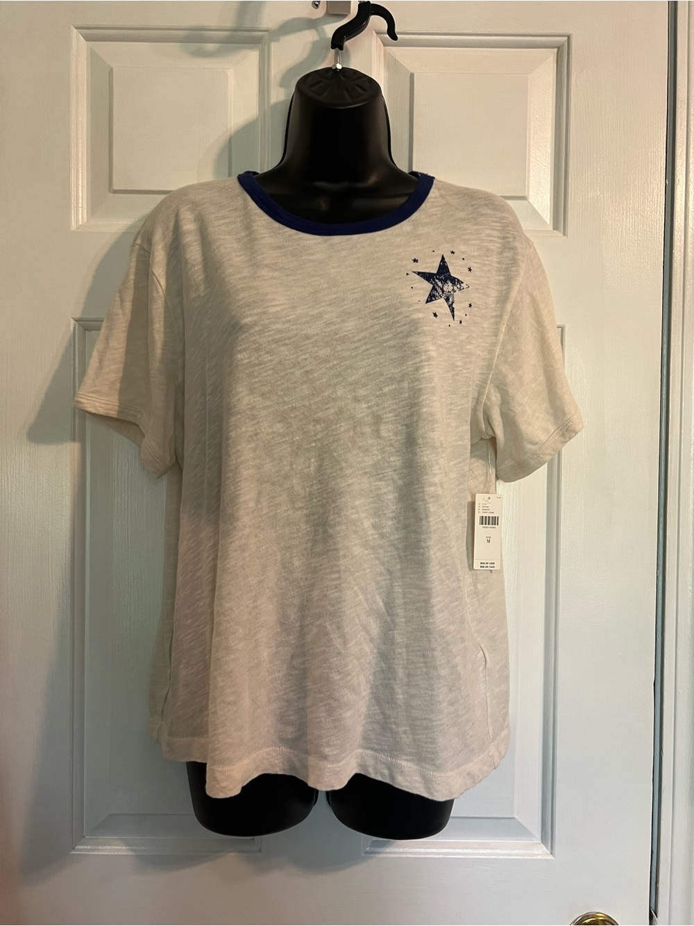 Pilcro Cream Short Sleeve Tee with Navy Star Detail